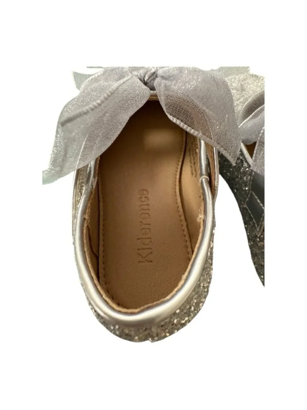Kiderence Toddler Little Girl Glitter Ballet Flat~Sz 6M~Silver Bow Sparkle P7 15